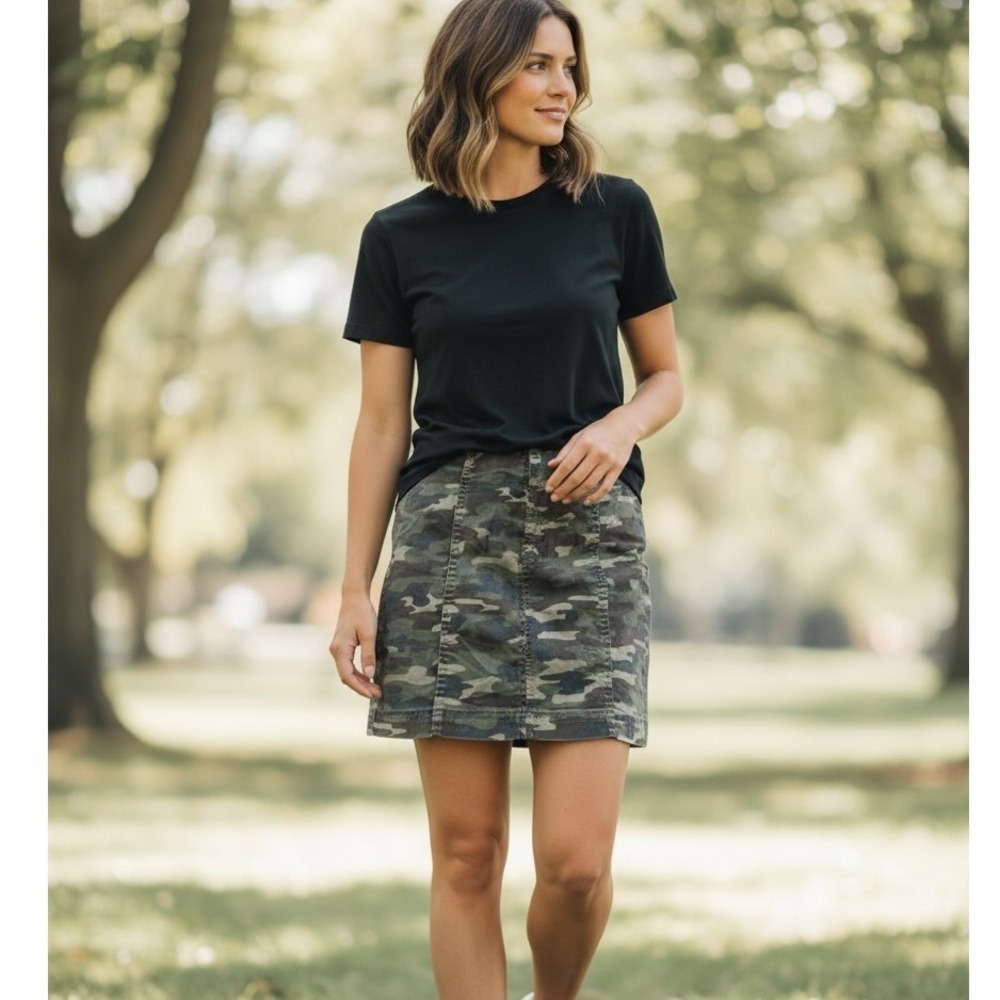 Free People Camo‎ Mini Skirt Green Camouflage A-Line Gorpcore Grunge Military